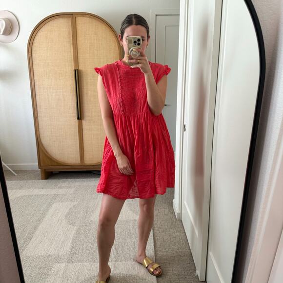 Free People Nobody Like You Embroidered Coral Mini Dress - Picture 12 of 13